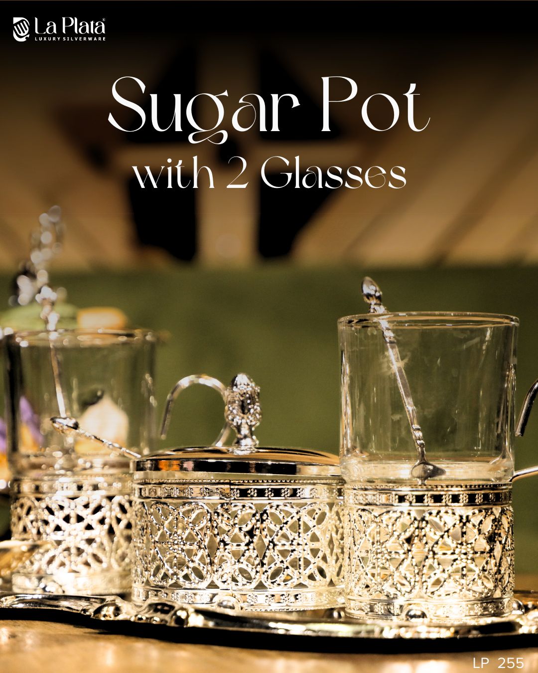  Sugar Pot with 2 Glasses Set
