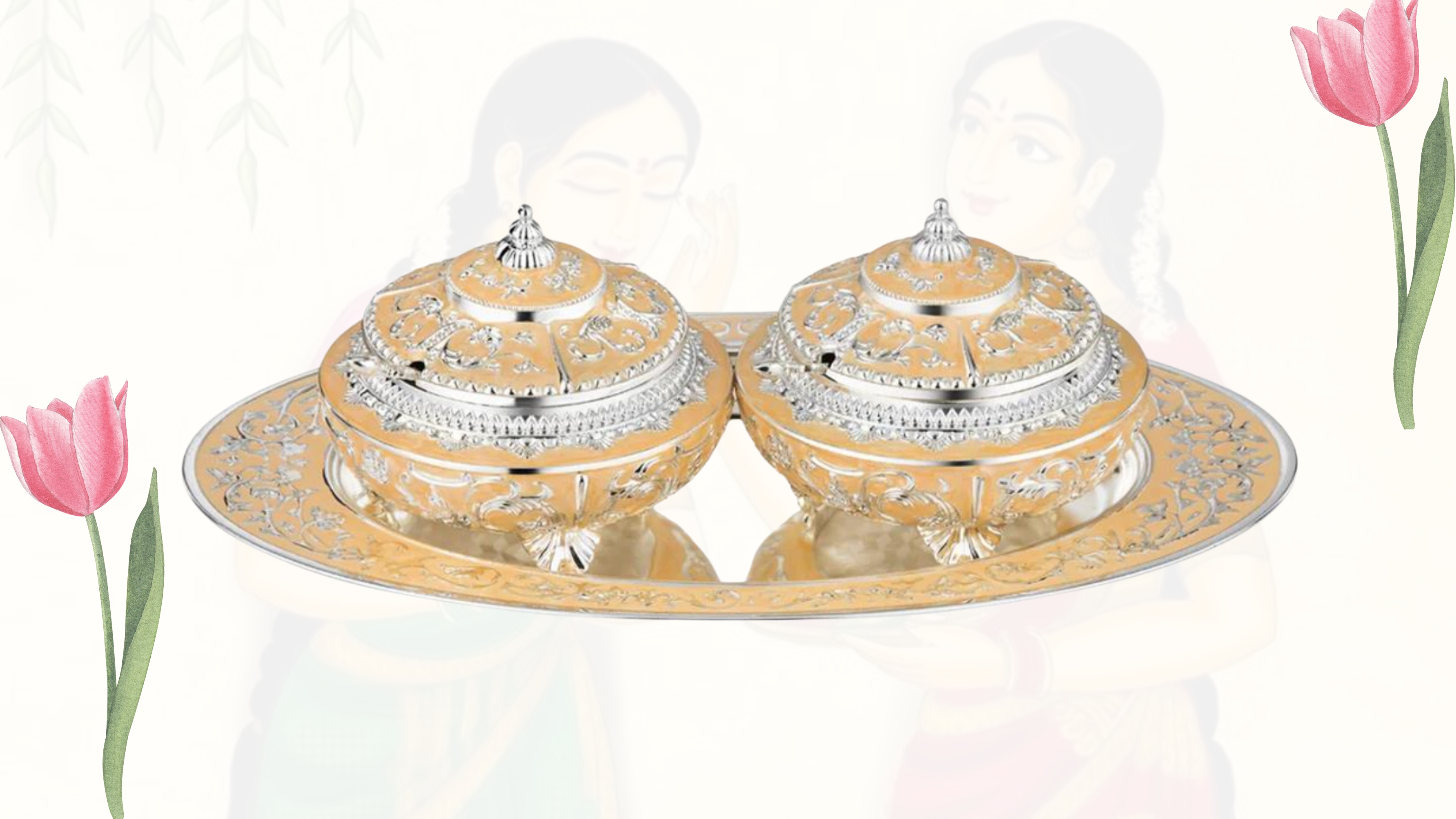 Peach Tray With 2 Sugar Pots