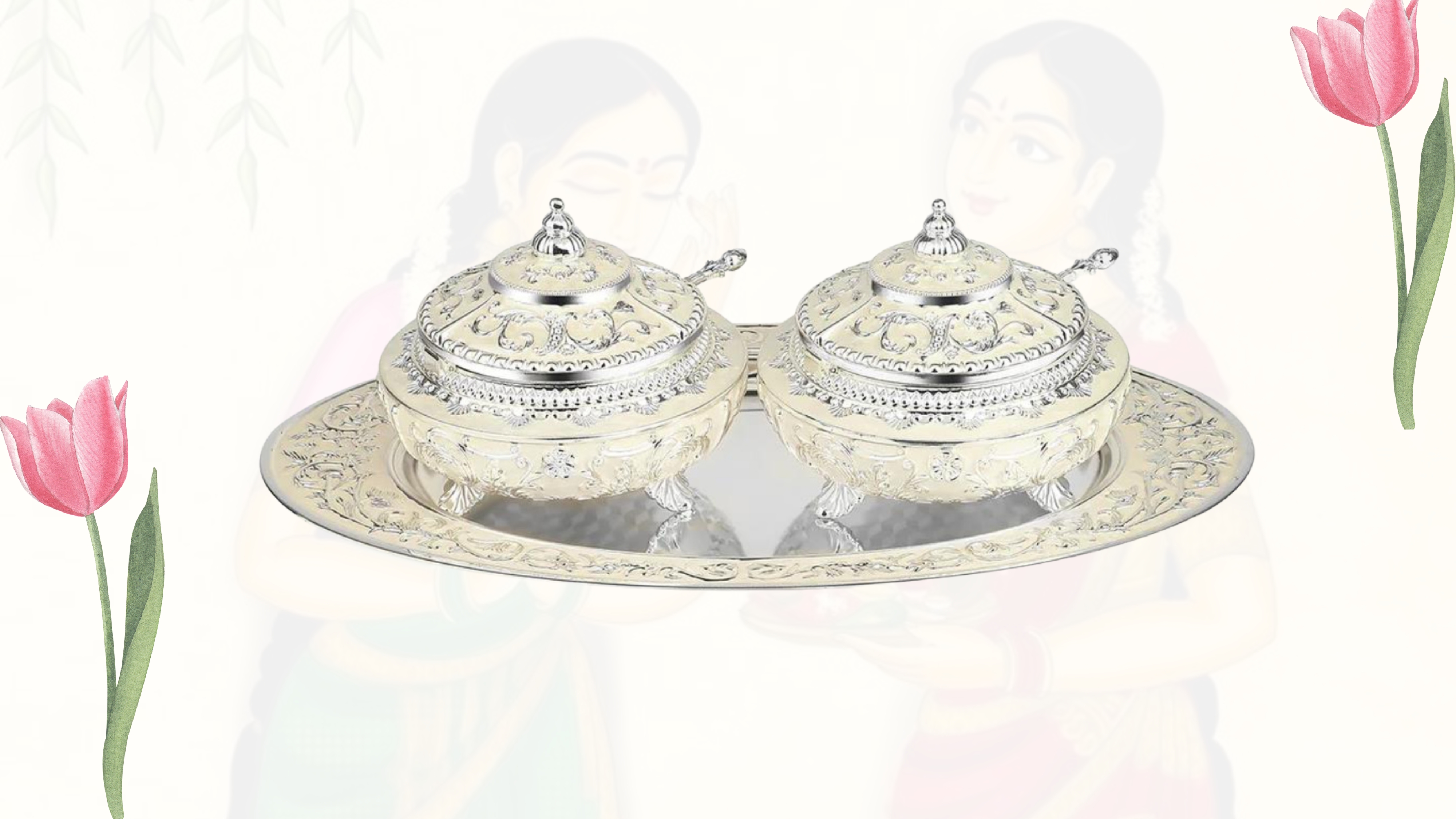 White Tray With 2 Sugar Pots